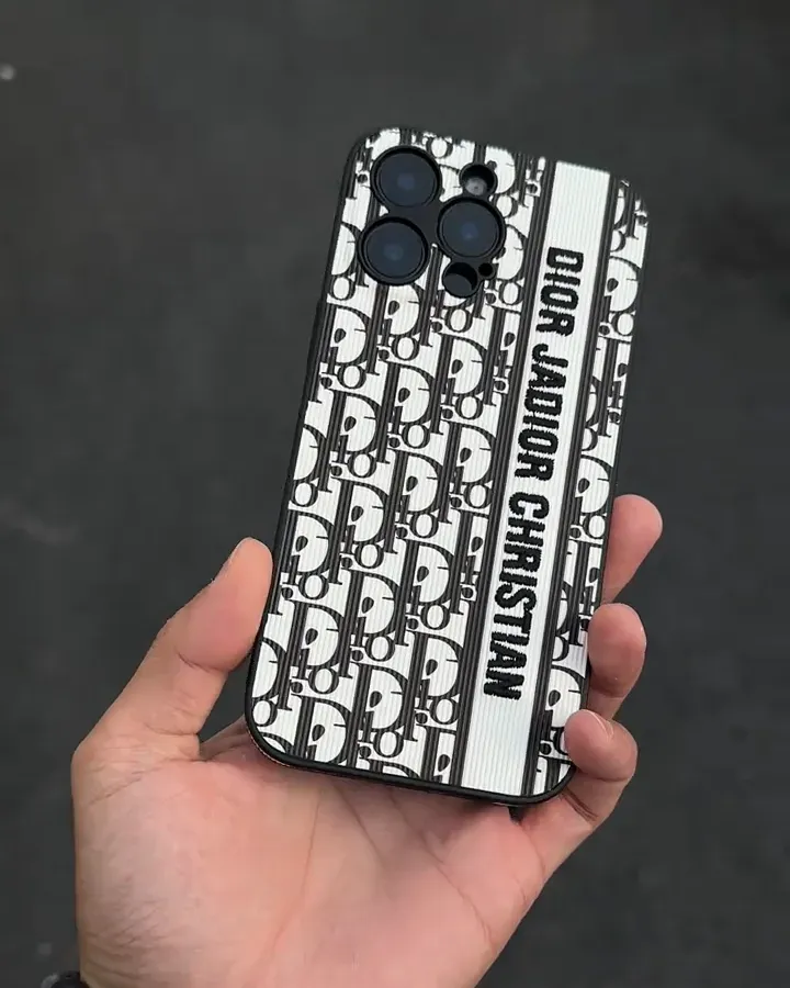 迪奧刺繡皮質磨砂手機殼